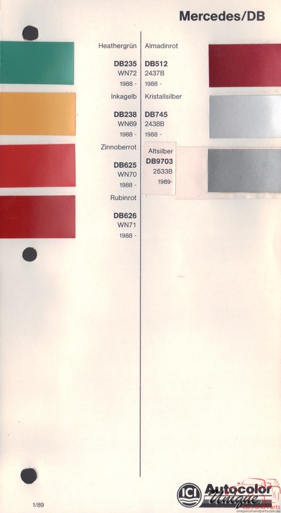 1988 - 1991 Mercedes-Benz Paint Charts Autocolor 1